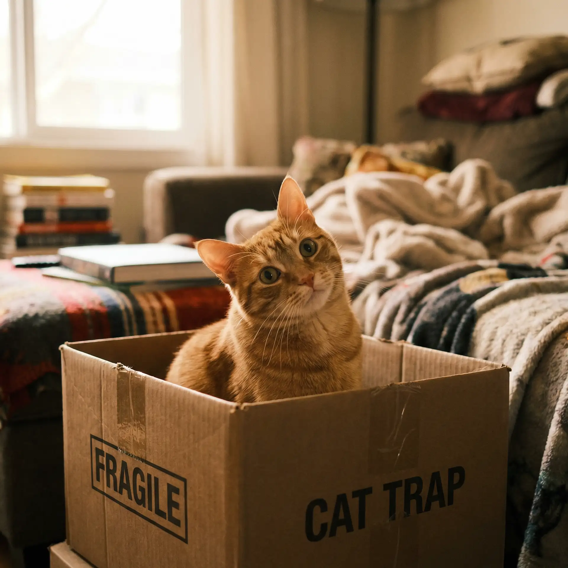 橘猫躲在纸箱里 - 准备
